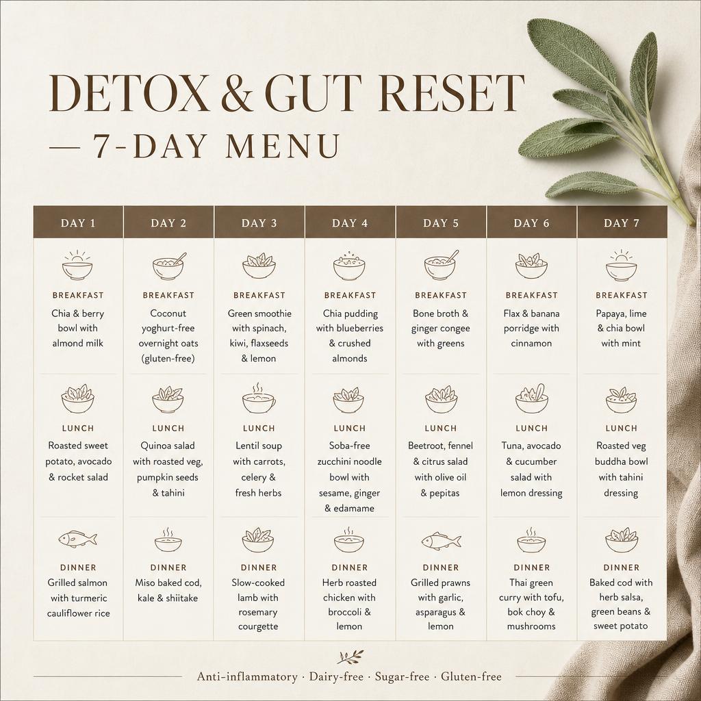 Detox Meal Plan — weekly grid